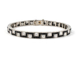 73731 - SOLD - Circa 1920s Art Deco Oscar Heyman J E Caldwell Platinum Diamond Onyx  Geometric Straight Line Bracelet