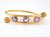 73733 - Circa 1950 Gold Amethyst Pearl Beaded Ball Ends By Pass Bangle Bracelet