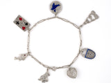 73734 - Art Deco Platinum Diamond Sapphire Lapis Ruby Enamel Fish Dog Lock Cards Heart Bird Charm Bracelet
