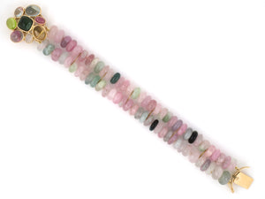 73744 - Gold Multi Color Tourmaline Topaz Citrine Moonstone Peridot Cluster Clasp Bracelet