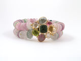 73744 - Gold Multi Color Tourmaline Topaz Citrine Moonstone Peridot Cluster Clasp Bracelet