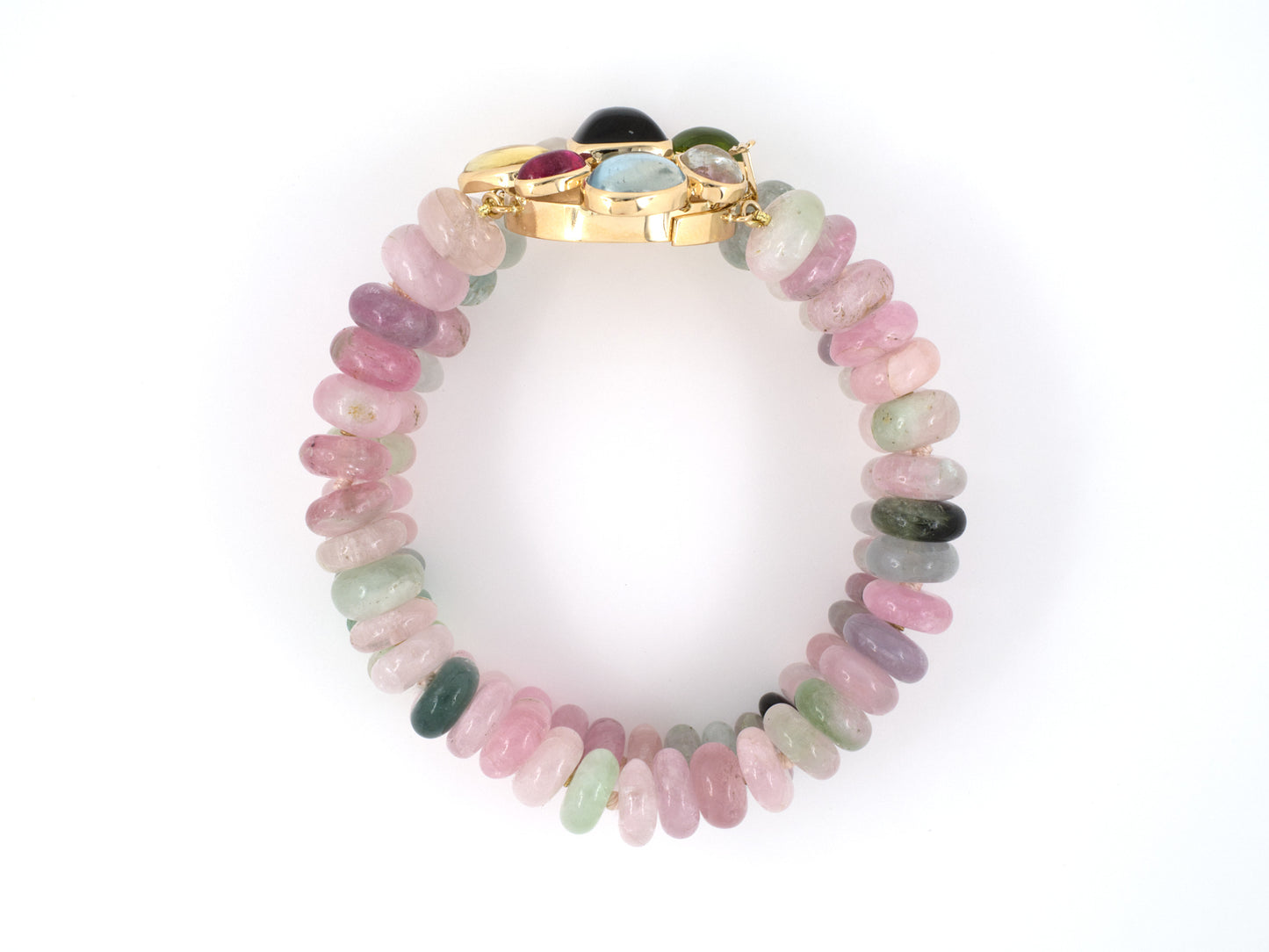 73744 - Gold Multi Color Tourmaline Topaz Citrine Moonstone Peridot Cluster Clasp Bracelet