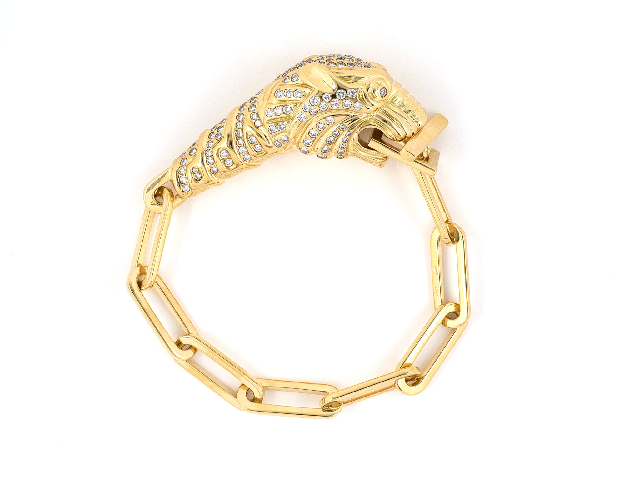 73745 - Gucci Italy Gold Diamond Panther Head Oval Link Bracelet