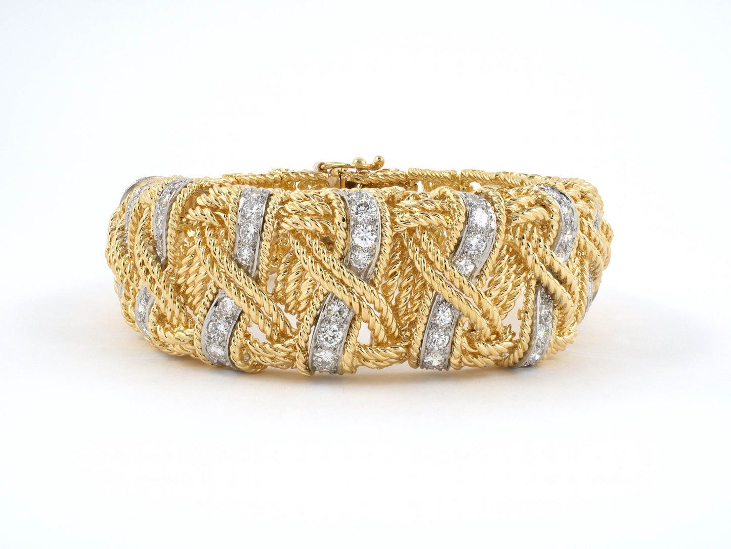 73747 - Circa 1970 Platinum Gold Diamond Twisted Rope Flexible Bracelet