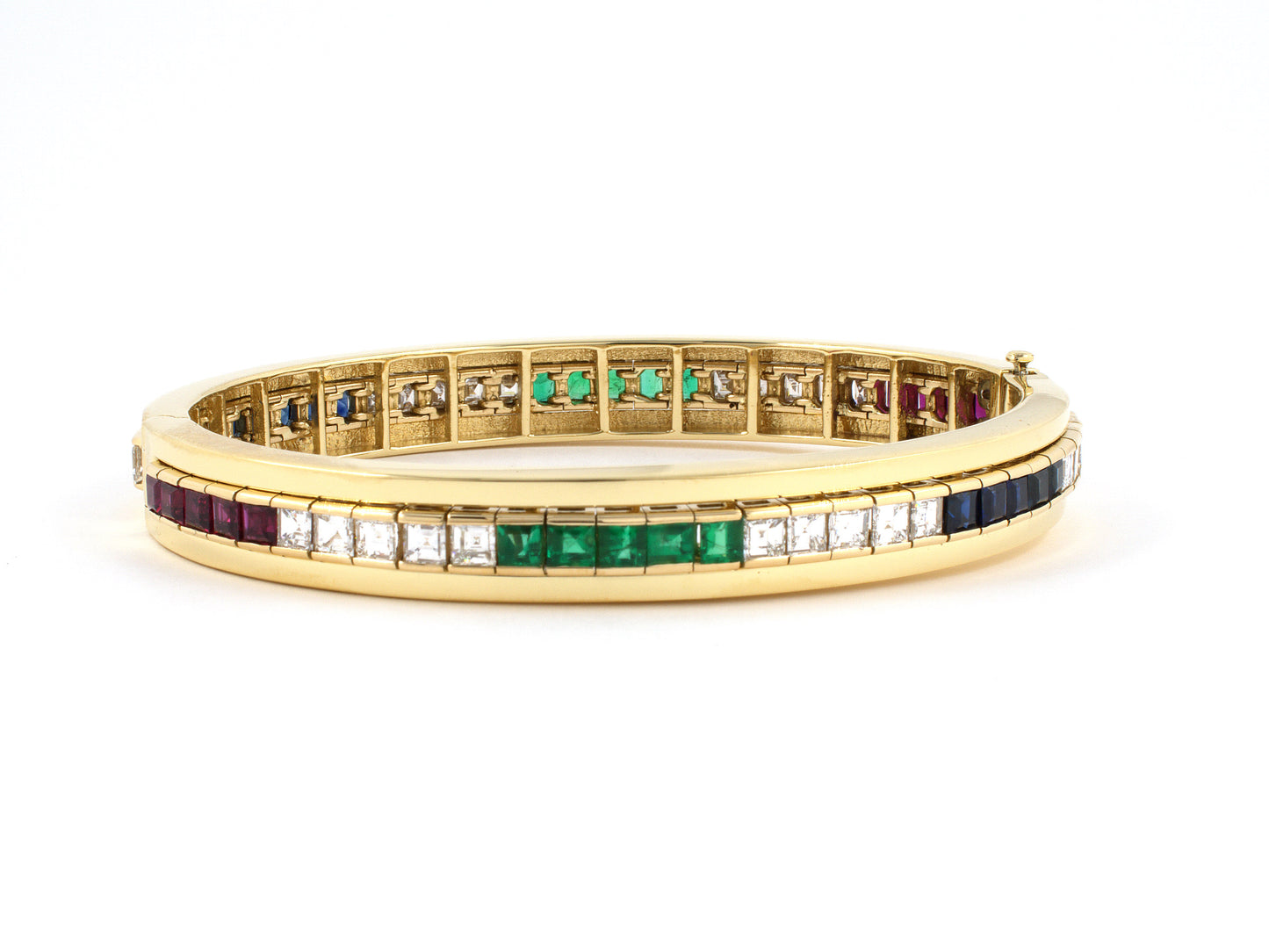 73751 - Gold Diamond Emerald Ruby Sapphire Channel Set Bangle Bracelet