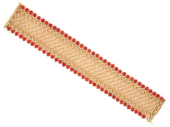73752 - SOLD - Italy Gold Coral Woven Rope Design Bracelet