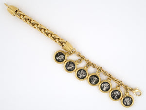 73755 - Italy Gold Silver Coin Cable Chain Dangle Drop Bracelet