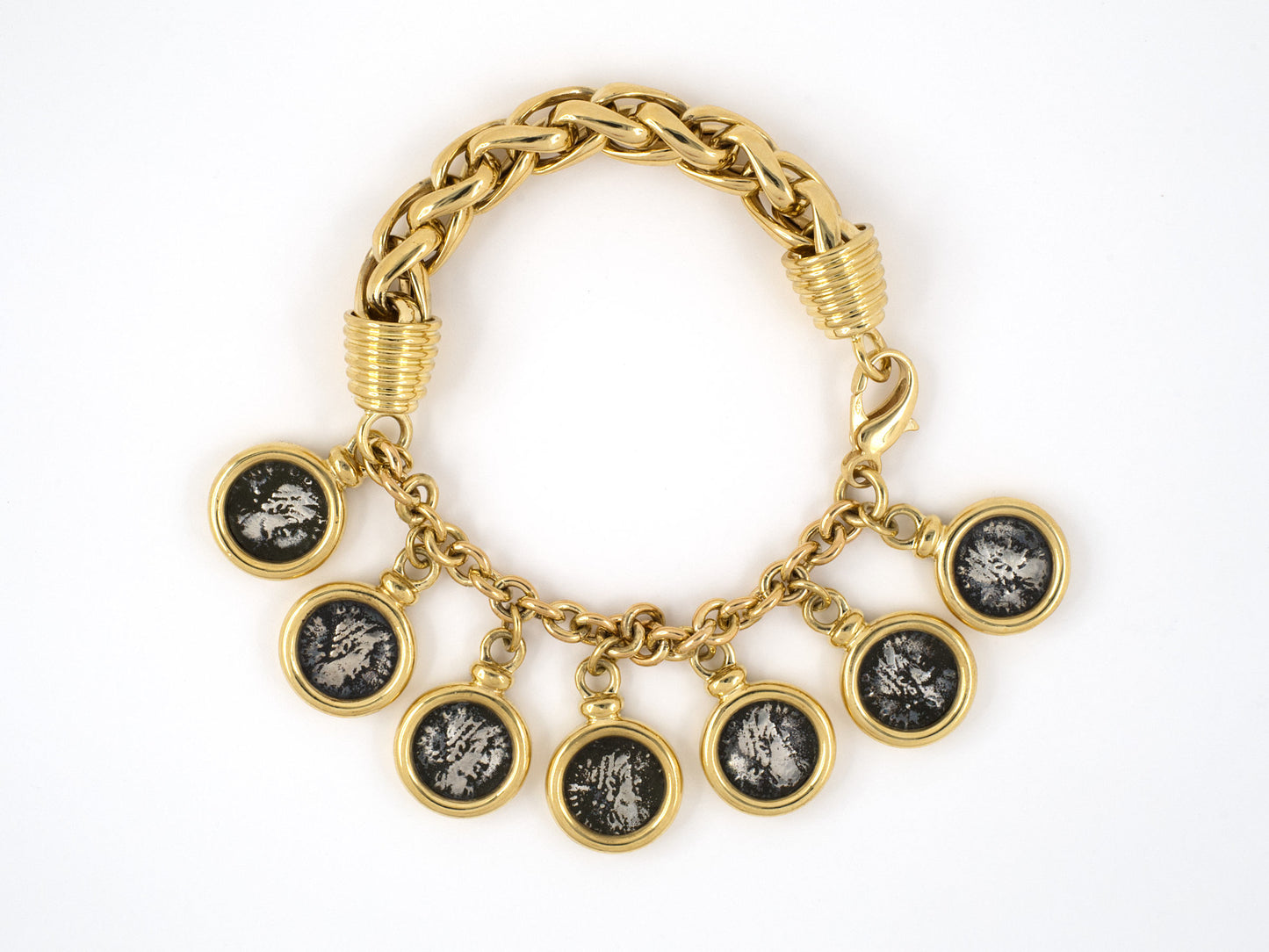 73755 - Italy Gold Silver Coin Cable Chain Dangle Drop Bracelet