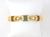 73757 - Italy Gold Carved Garnet Citrine Amethyst Pink Green Tourmaline Blue Topaz Link Bracelet