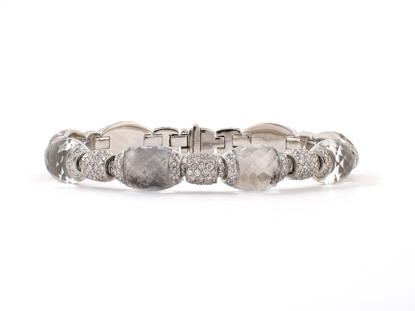 73760 - Gold Diamond Quartz Crystal Alternating Link Bracelet