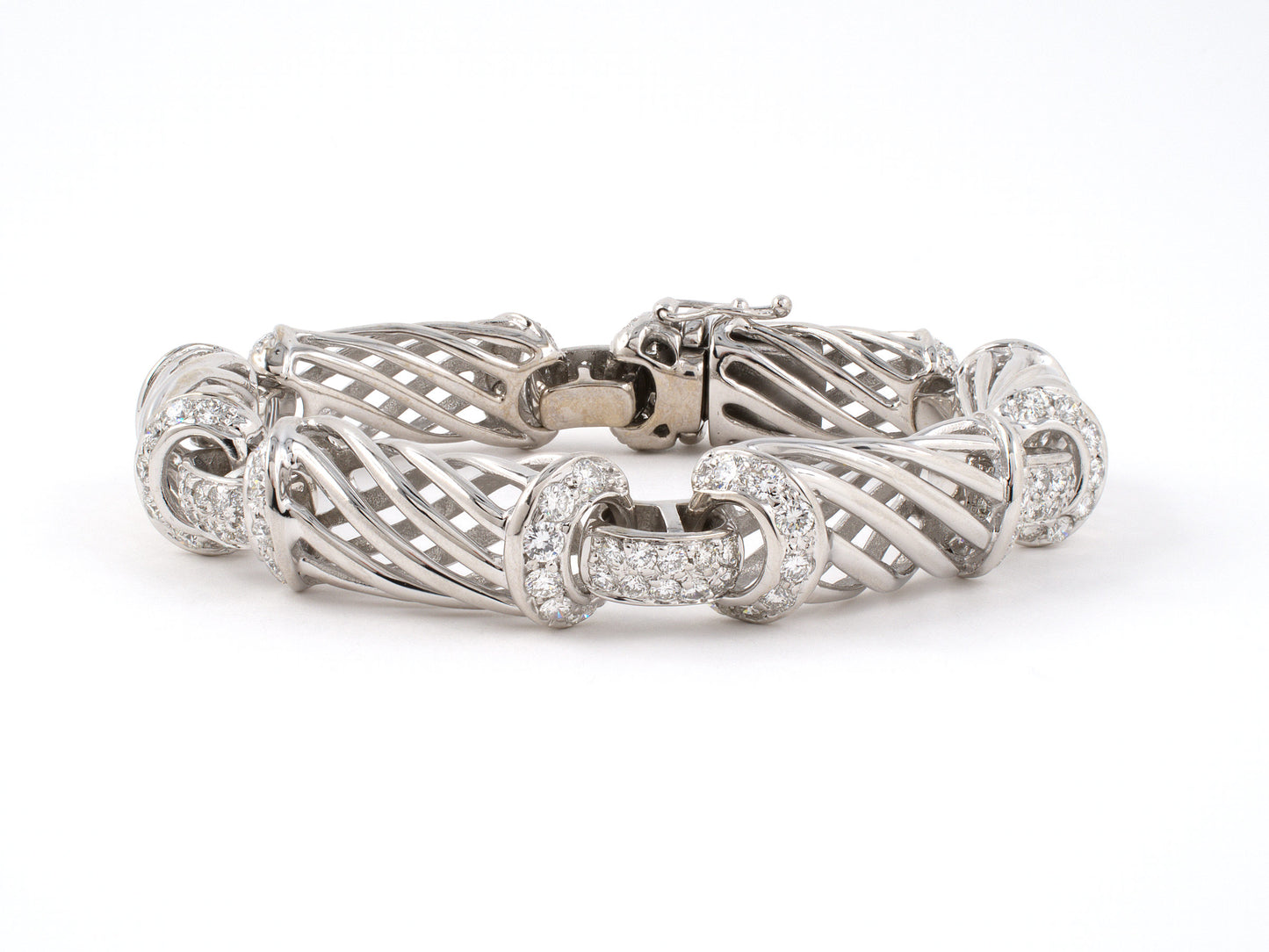 73762 - Italy Gold Diamond Open Swirl Wire Link Bracelet