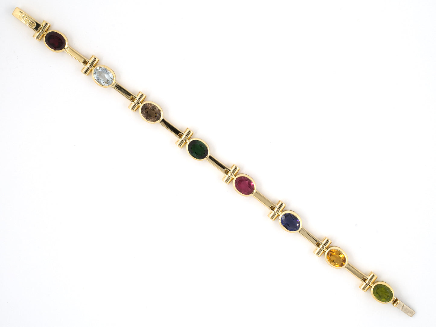 73763 - SOLD - Italy Gold Oval Peridot Citrine Iolite Tourmaline Smoky Quartz Topaz Garnet Bracelet