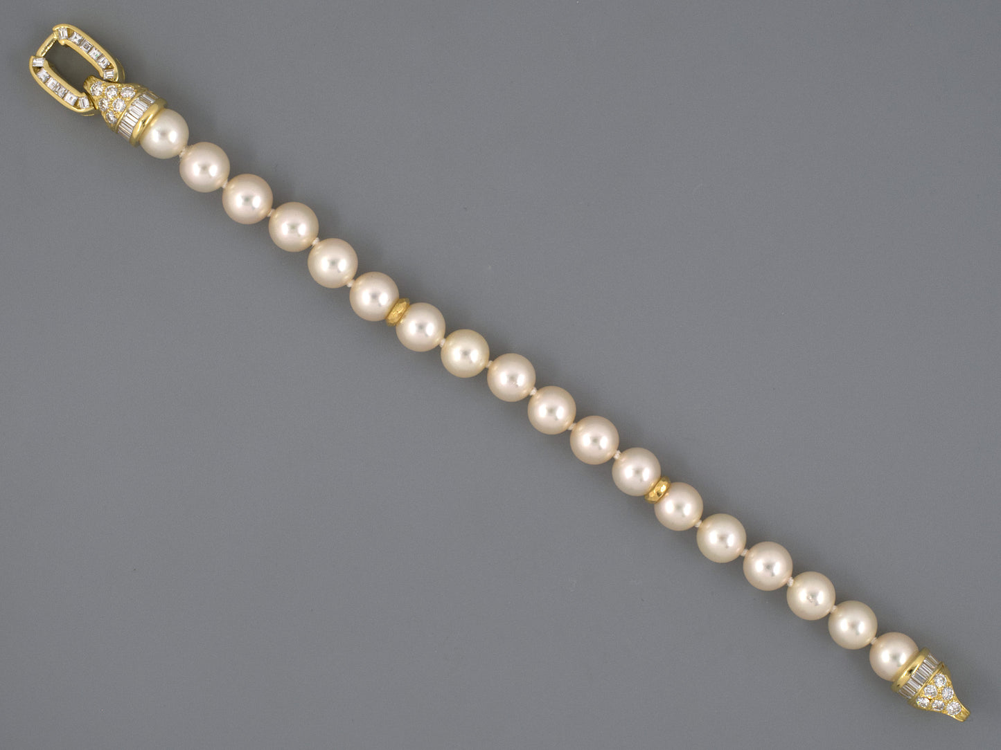 73775 - SOLD - Gold Pearl Diamond Faceted Rondel Bracelet