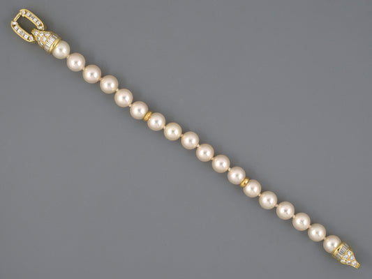 73775 - SOLD - Gold Pearl Diamond Faceted Rondel Bracelet