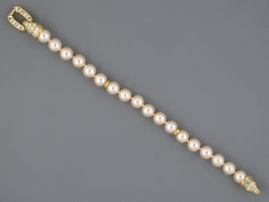 73775 - Gold Pearl Diamond Faceted Rondel Bracelet