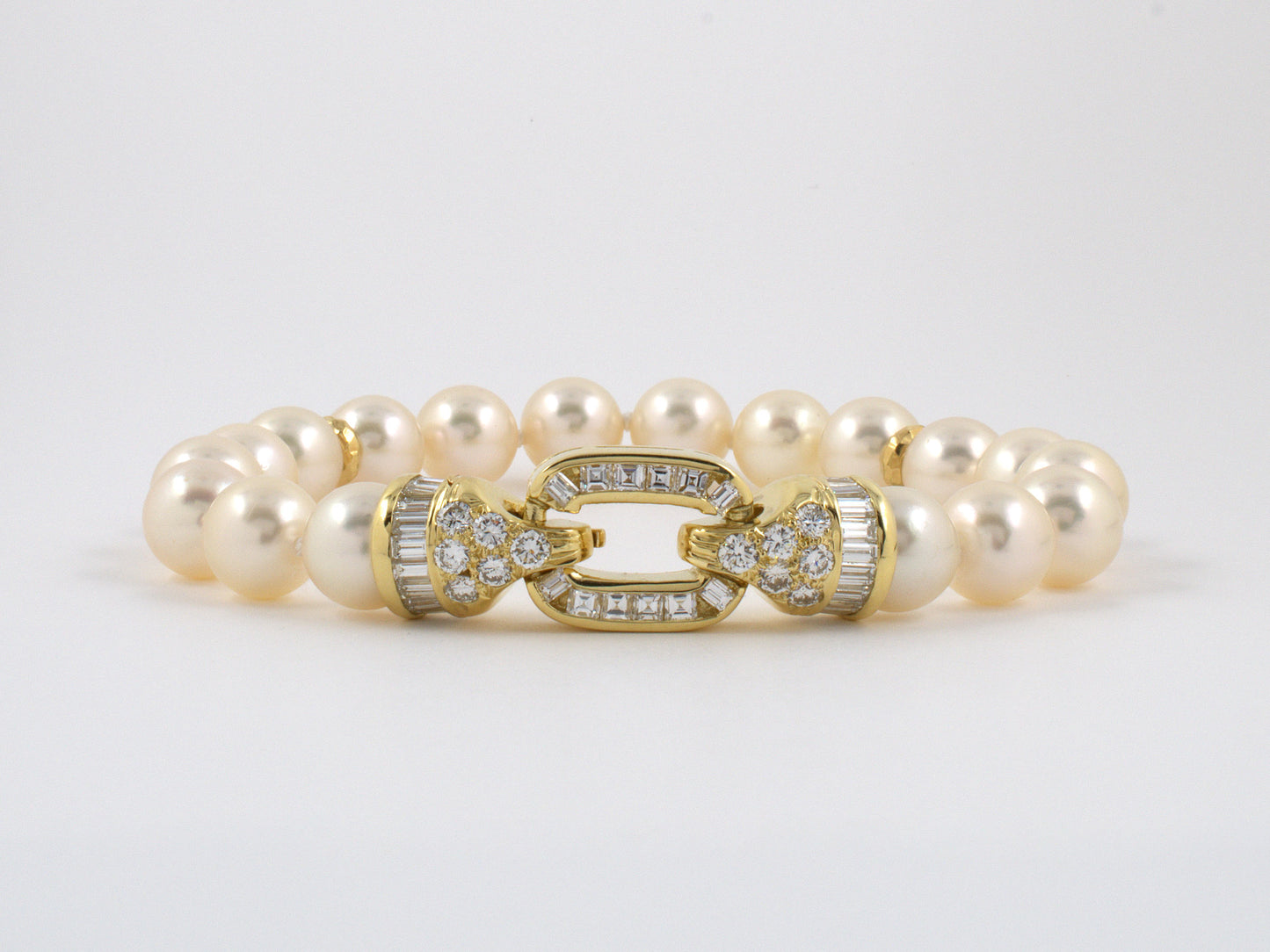 73775 - SOLD - Gold Pearl Diamond Faceted Rondel Bracelet