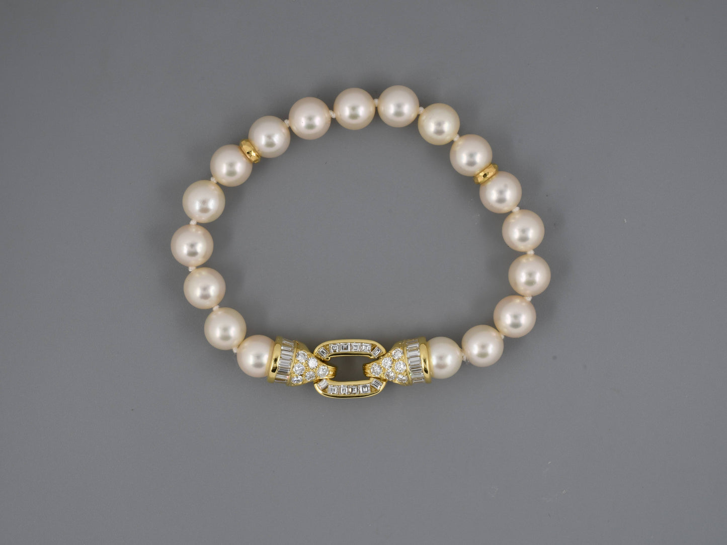 73775 - SOLD - Gold Pearl Diamond Faceted Rondel Bracelet