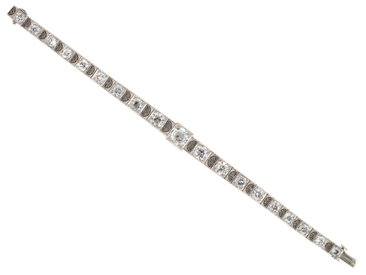 73776 - Art Deco Platinum Diamond Filigree Link Tapered Bracelet