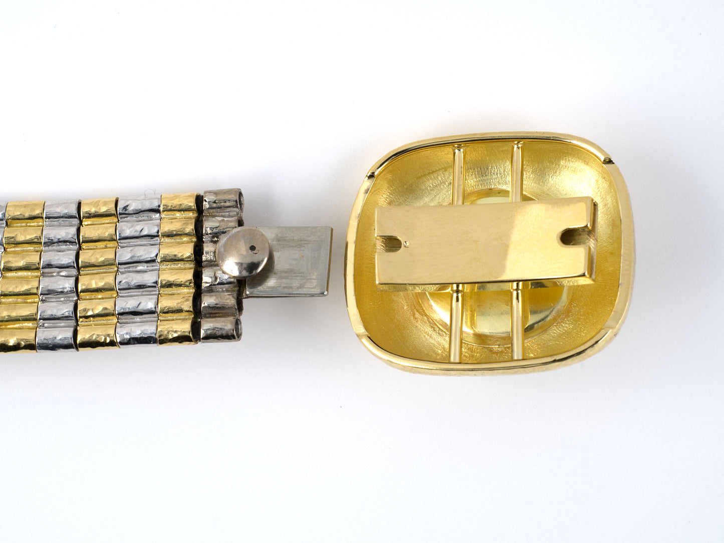 73777 - Gold Two Headed Silver Coin Tubular Link With Rubber Cord Bracelet