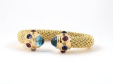 73778 - SOLD - Italy Gold Iolite Pink Tourmaline Expansion Open Bangle Bracelet