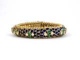 73780 - Circa 1970 Gold Diamond Emerald Blue Enamel Scales Snake Motif Bracelet