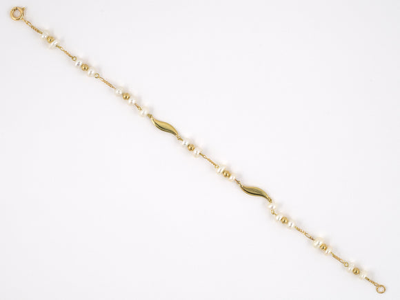 73781 - SOLD - Gold Twisted Wire Baroque Freshwater Pearl Gold Bead Bracelet