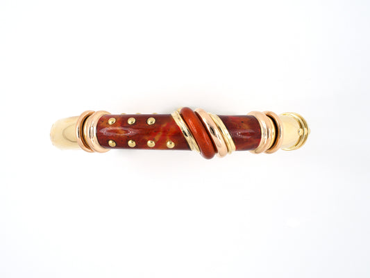 73782 - La Nouvelle Bague Gold Sterling Silver Orangy Red Enamel Rubber Inside Twist Hinged Bangle Bracelet