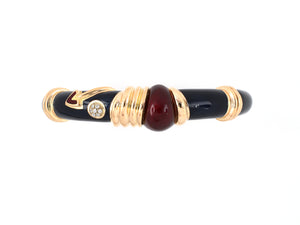 73783 - SOLD - La Nouvelle Bague Gold Sterling Silver Diamond Red And Blue Enamel  Rubber Twist Hinged Bangle Bracelet