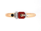 73784 - La Nouvelle Bague Gold Sterling Silver Diamond Red And Black Enamel Center Hinged Bangle Bracelet