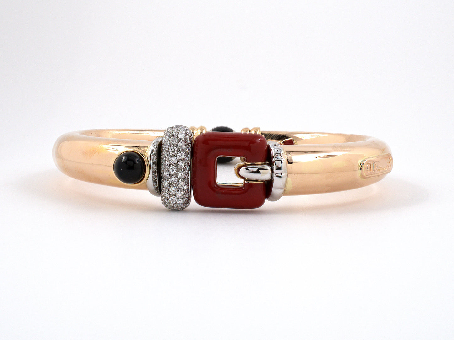 73784 - La Nouvelle Bague Gold Sterling Silver Diamond Red And Black Enamel Center Hinged Bangle Bracelet