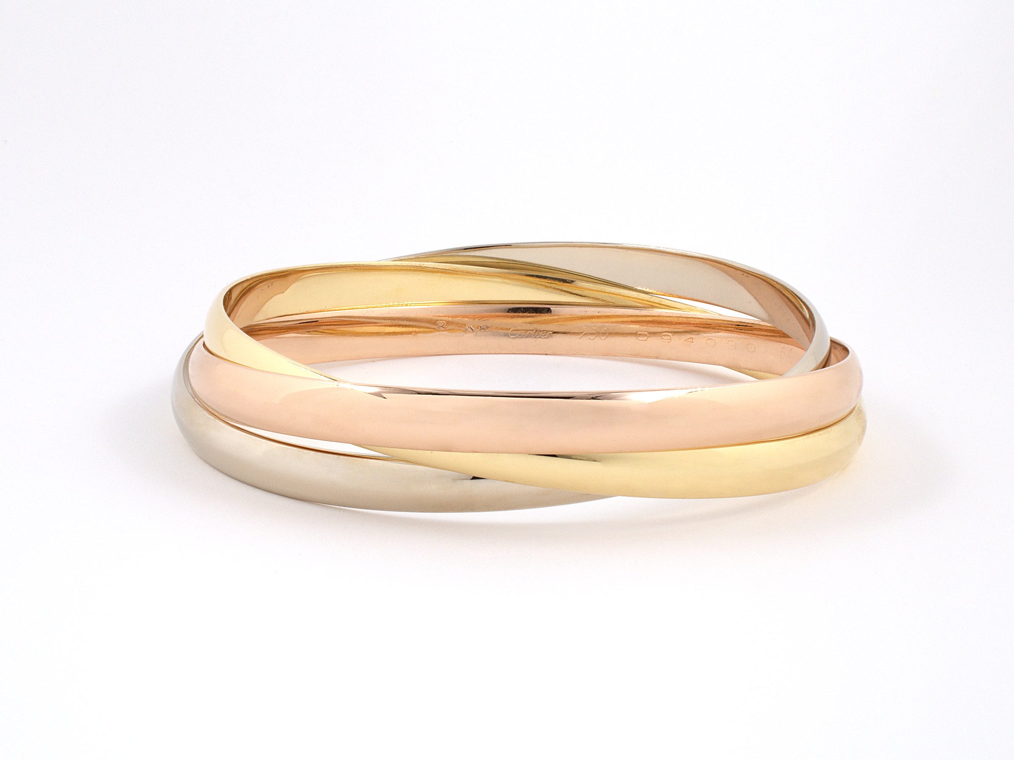 73810 Cartier French Gold 3 Band Trinity Closed Rolling Bangle