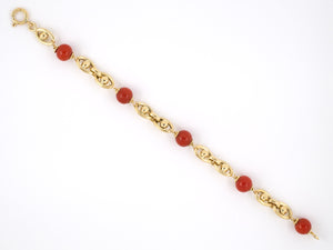 73811 - SOLD - Circa 1950 Victorian Gold Coral Bead Oval Link Bracelet