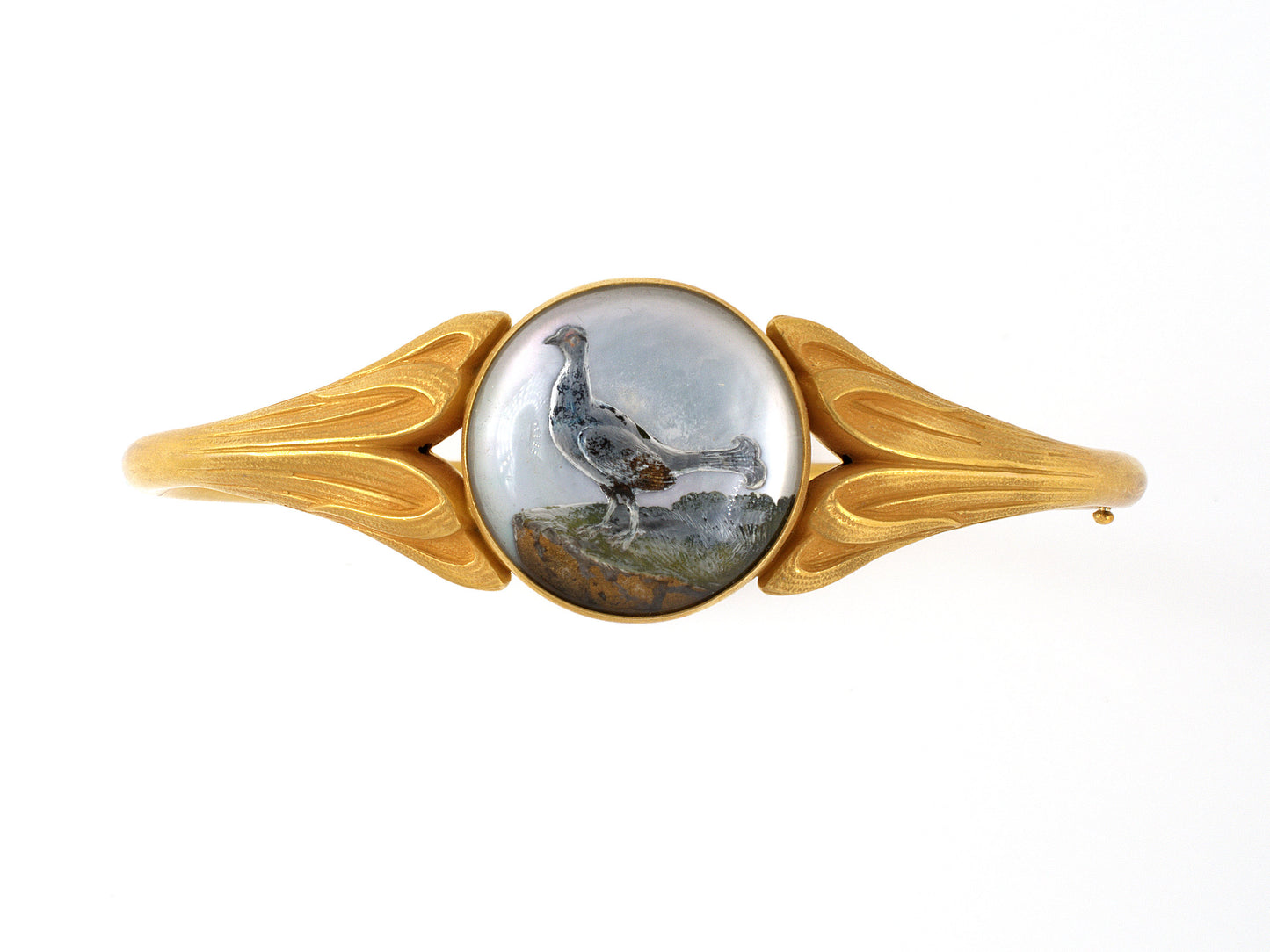 73815                - Art Nouveau English Gold Crystal Bird Bangle Bracelet
