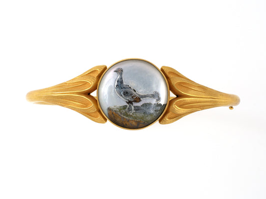 73815                - Art Nouveau English Gold Crystal Bird Bangle Bracelet