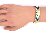 73823 - Circa 1950S Bulgari Gold Blue Enamel Scalloped Edge V Link Bracelet