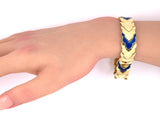 73823 - Circa 1950S Bulgari Gold Blue Enamel Scalloped Edge V Link Bracelet