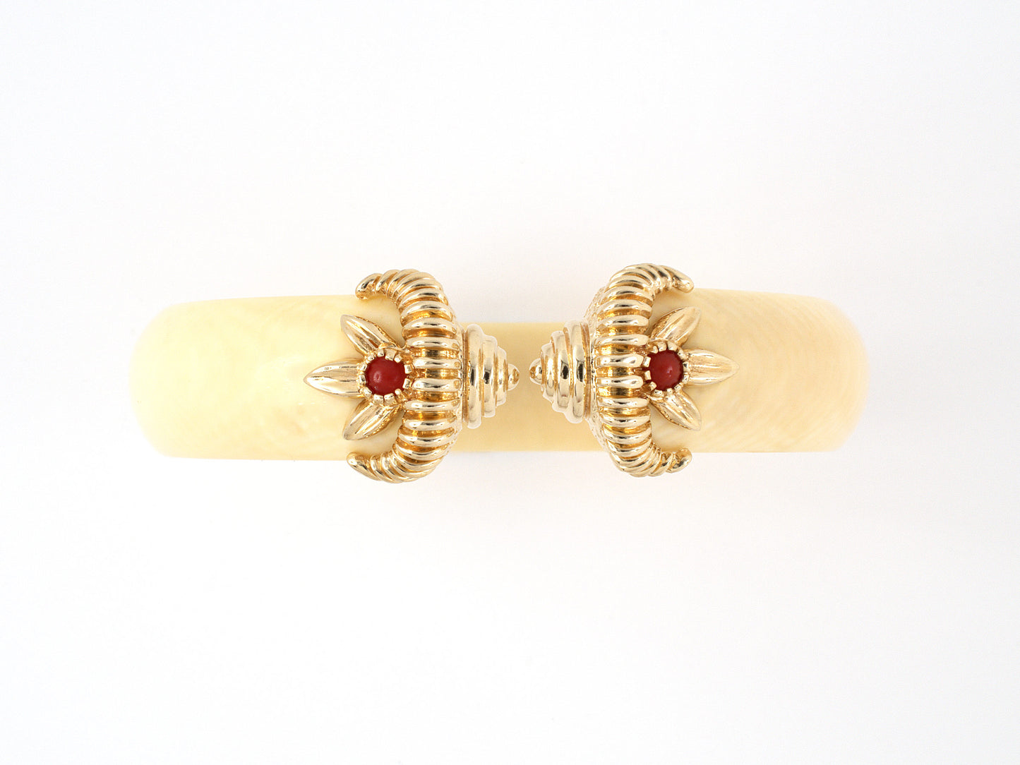 73831 - Gold Cabochon Coral Bone Open Bangle Bracelet