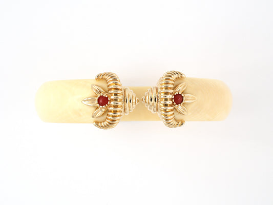 73831 - Gold Cabochon Coral Bone Open Bangle Bracelet