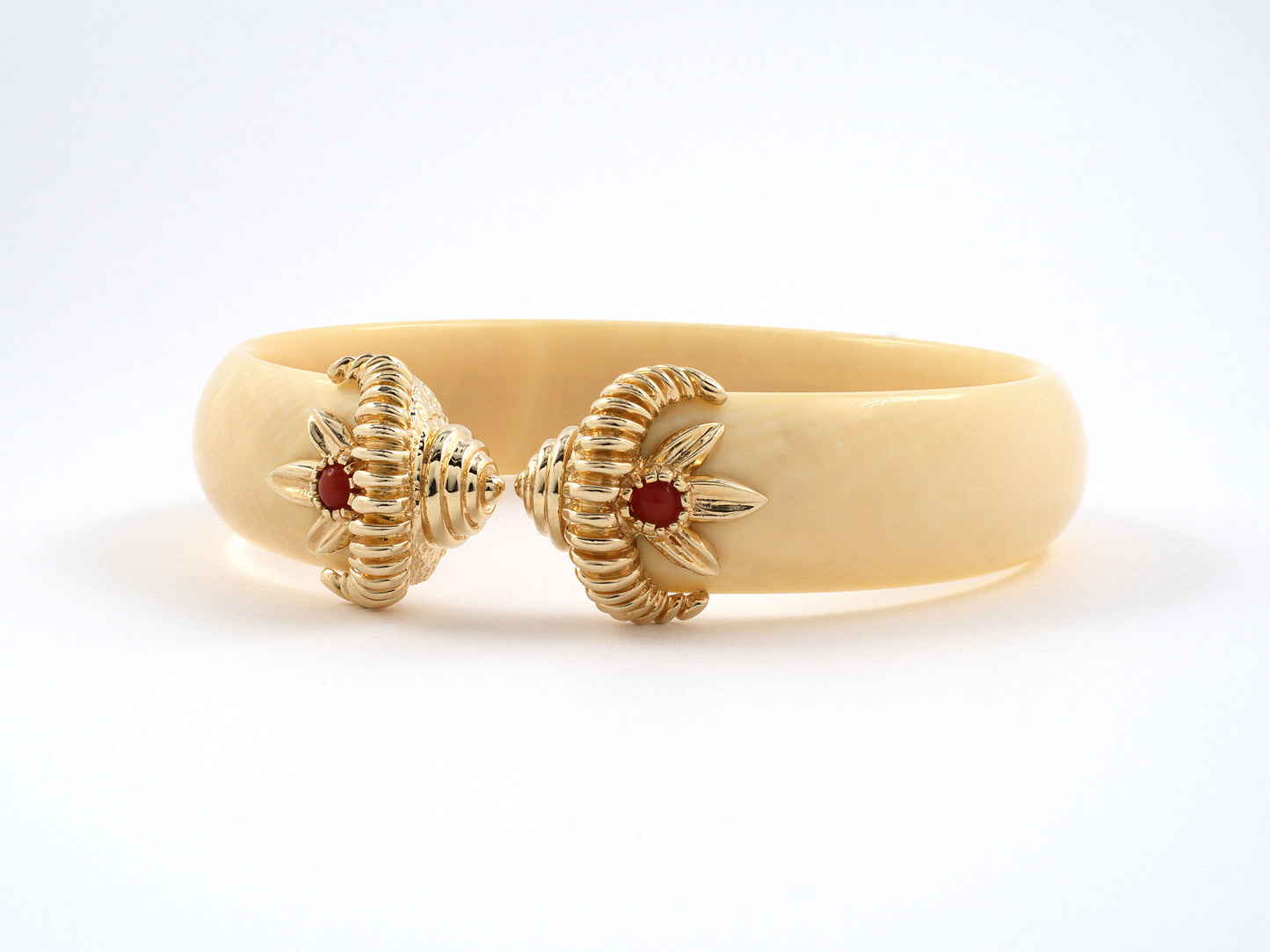 73831 - Gold Cabochon Coral Bone Open Bangle Bracelet