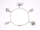 73838 - Circa 1950S Platinum Gold Diamond Enamel Wire Link Gambling Charm Bracelet