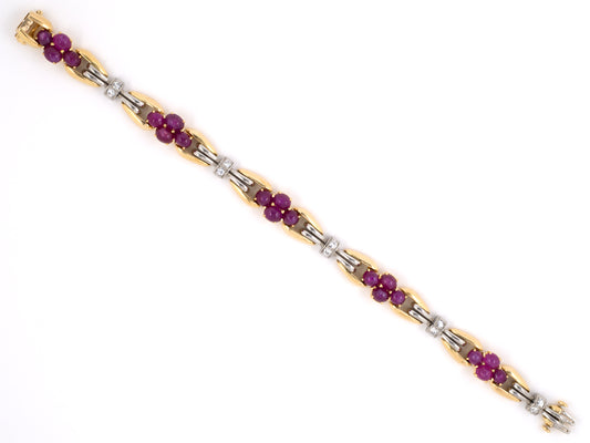 77262 - Retro Circa 1939 Oscar Heyman Gold Platinum Ruby Diamond Link Bracelet