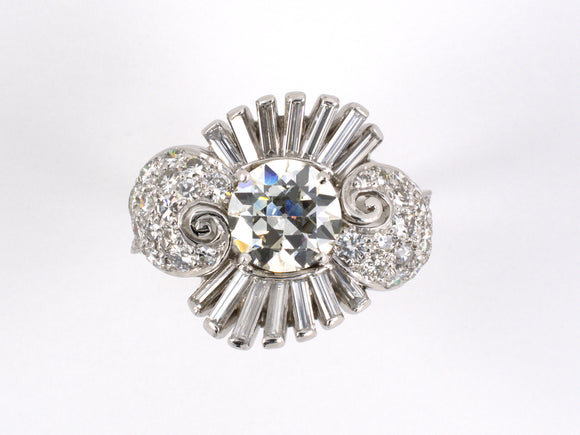 900119 - Circa 1950 Platinum GIA Diamond Cocktail Ring