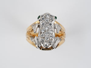 900129 - SOLD - Gold Diamond Emerald Frog Ring