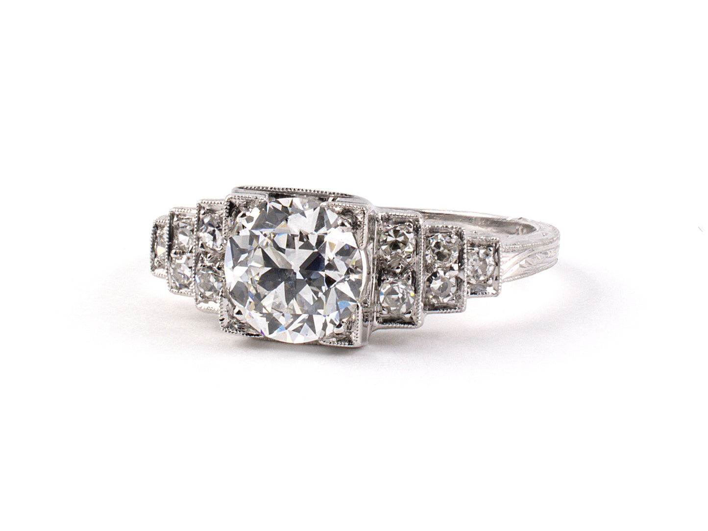 900190 - Art Deco Platinum GIA Diamond Engagement Ring