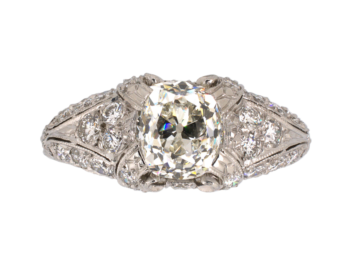900196 - SOLD - Cerro Platinum GIA Diamond Chased Engagement Ring