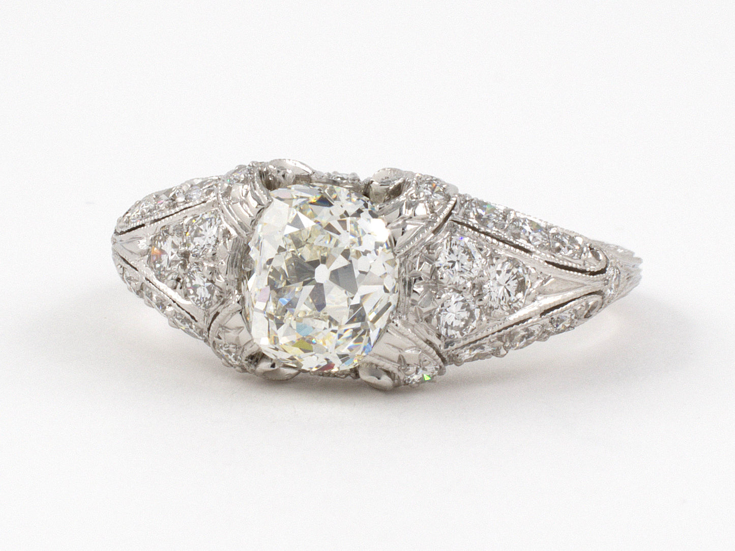 900196 - SOLD - Cerro Platinum GIA Diamond Chased Engagement Ring