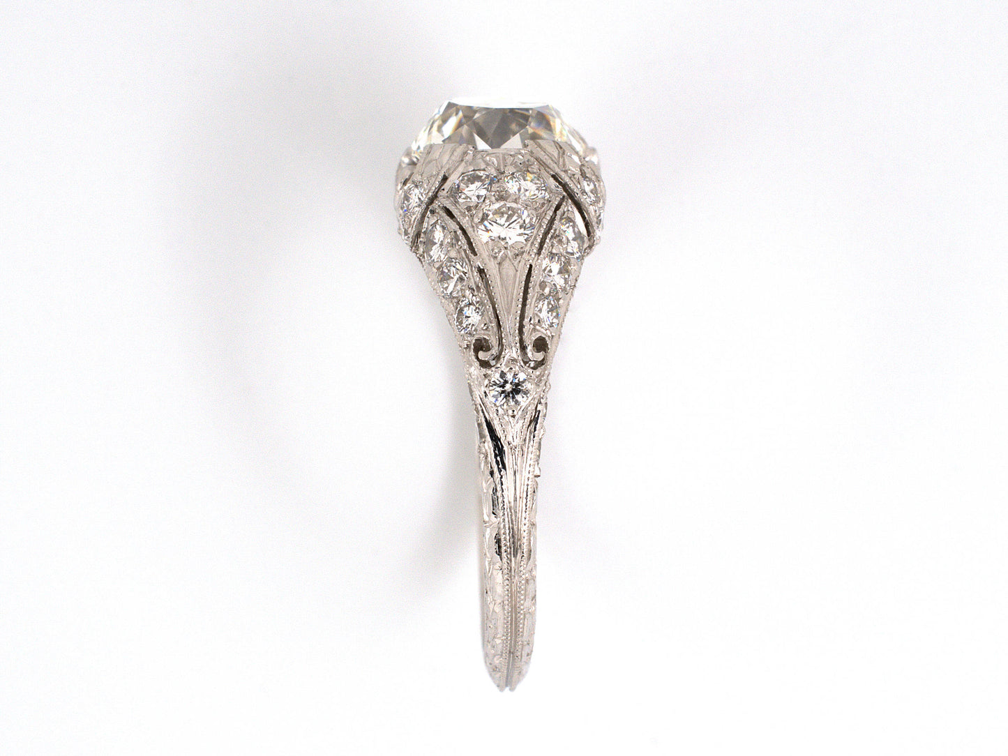 900196 - SOLD - Cerro Platinum GIA Diamond Chased Engagement Ring