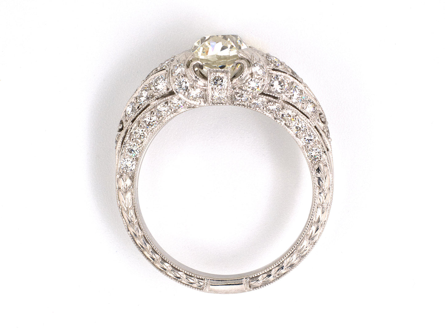 900196 - SOLD - Cerro Platinum GIA Diamond Chased Engagement Ring