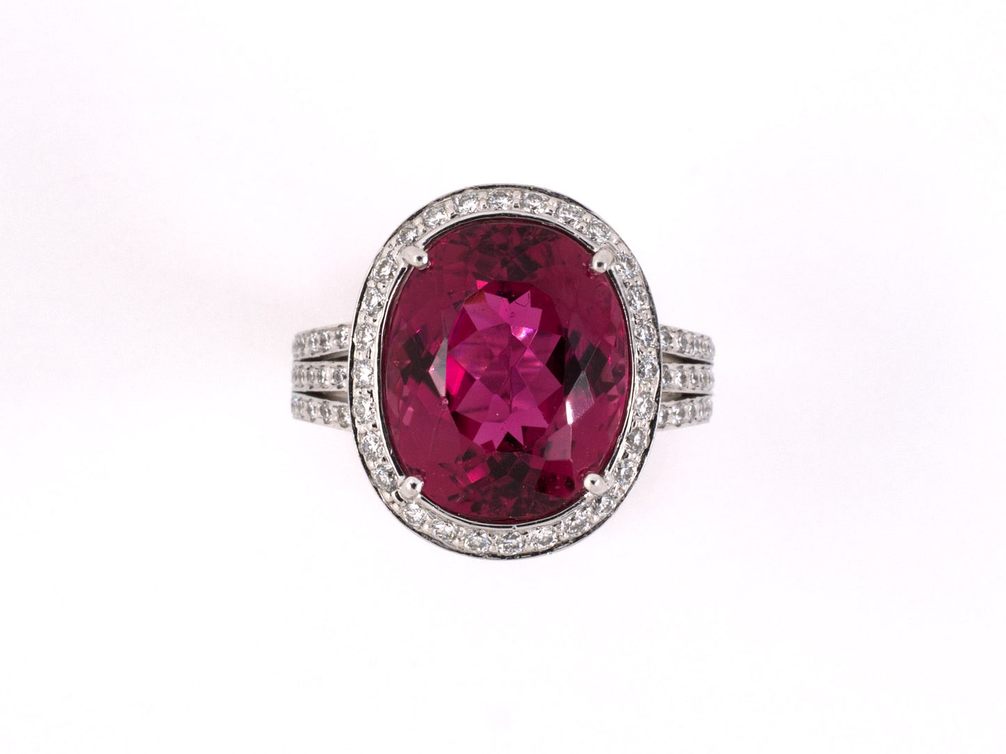 900213 - SOLD - Platinum Rubellite Diamond Cluster Oval Ring