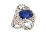 900252 - Edwardian Platinum AGL Burma Sapphire Diamond Chased Filigree Dinner Ring